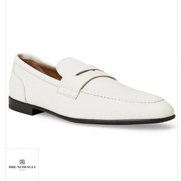 Bruno Magli Lastra Leather Slip-on Loafers Off White Size 8 Italian - Picture 1 of 12